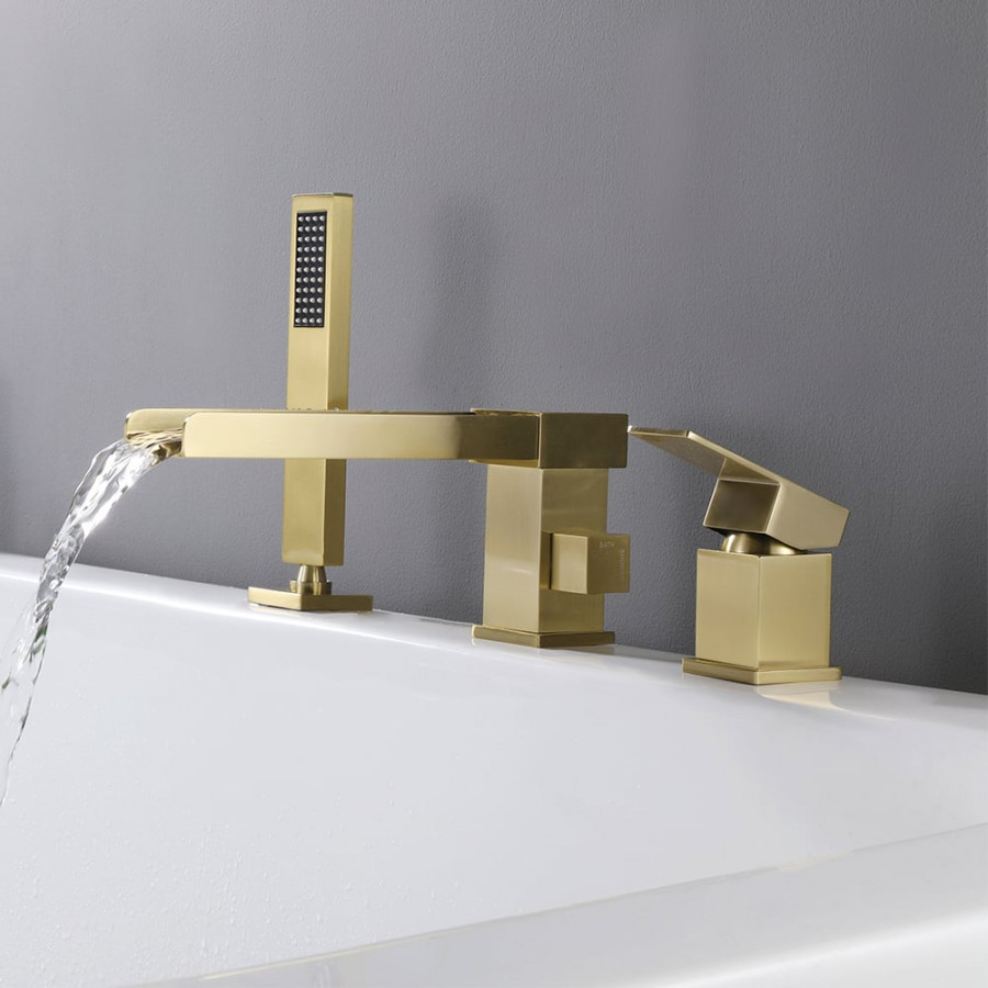 HMR - Mill Deck-Mount Waterfall Faucet with Handshower in Brushed Gold