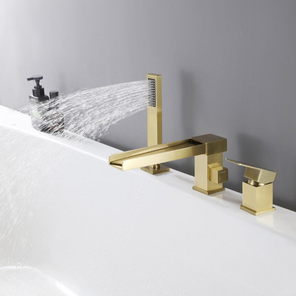 HMR - Mill Deck-Mount Waterfall Faucet with Handshower in Brushed Gold