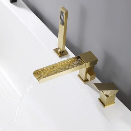 HMR - Mill Deck-Mount Waterfall Faucet with Handshower in Brushed Gold