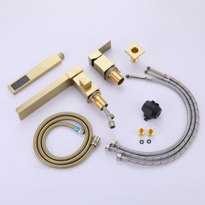 HMR - Mill Deck-Mount Waterfall Faucet with Handshower in Brushed Gold