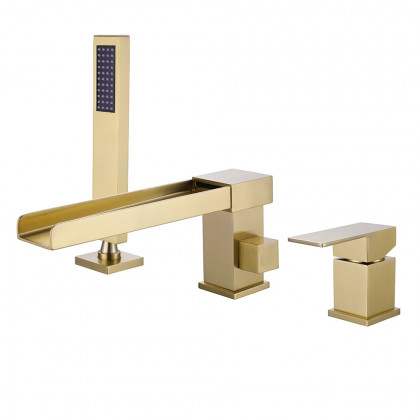 HMR - Mill Deck-Mount Waterfall Faucet with Handshower in Brushed Gold