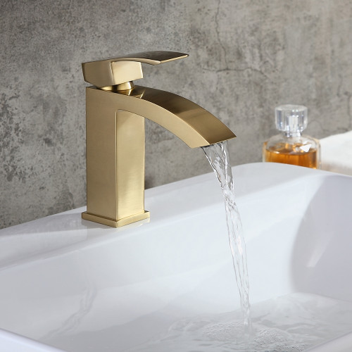 HMR Single Hole Deck Mounted Bathroom Sink Faucet - Brushed Gold