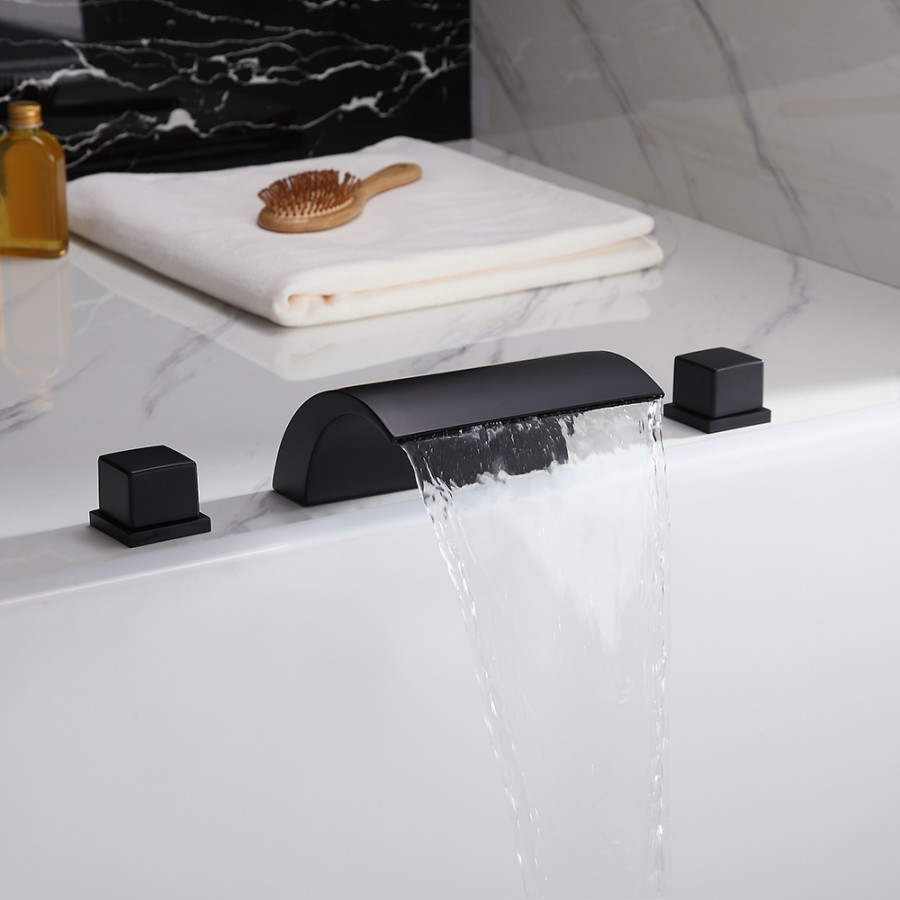 HMR - Victoria Double Handle Brass Deck Mounted Faucet in Matte Black