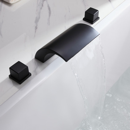 HMR - Victoria Double Handle Brass Deck Mounted Faucet in Matte Black