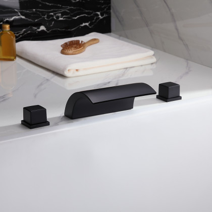 HMR - Victoria Double Handle Brass Deck Mounted Faucet in Matte Black