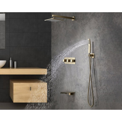 HMR - Moda 10" Wall-Mounted Rain Shower System with Waterfall Tub Spout