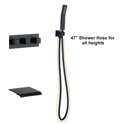 HMR Moda 10" Wall-Mounted Rain Shower System with Waterfall Tub Spout - Matte Black