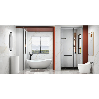 HMR Moda 10" Wall-Mounted Rain Shower System with Waterfall Tub Spout - Matte Black