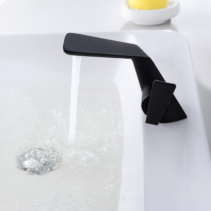 HMR - Contemporary Single Flat Handle One-Hole Solid Brass Bathroom Sink Faucet in Black