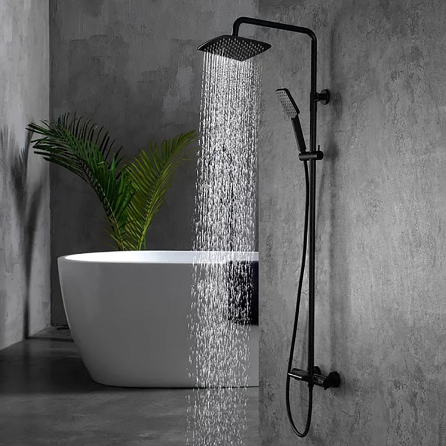 HMR - Exposed Rainfall Thermostatic Shower Fixture with Hand Shower in Matte Black