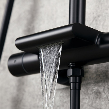 HMR - Exposed Rainfall Thermostatic Shower Fixture with Hand Shower in Matte Black