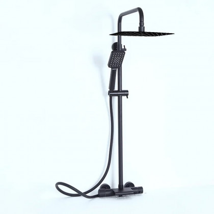HMR - Exposed Rainfall Thermostatic Shower Fixture with Hand Shower in Matte Black