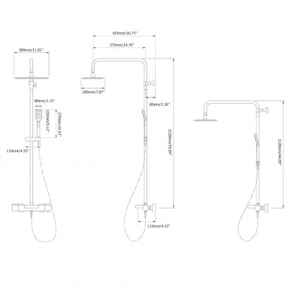 HMR - Exposed Rainfall Thermostatic Shower Fixture with Hand Shower in Matte Black