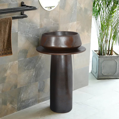 HMR - Vintage Retro Kaolin Clay Pedestal Sink Freestanding Bathroom Sink in Antique Brass