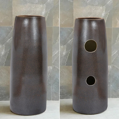 HMR - Vintage Retro Kaolin Clay Pedestal Sink Freestanding Bathroom Sink in Antique Brass