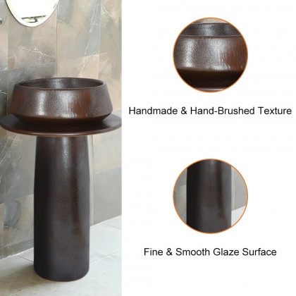 HMR - Vintage Retro Kaolin Clay Pedestal Sink Freestanding Bathroom Sink in Antique Brass