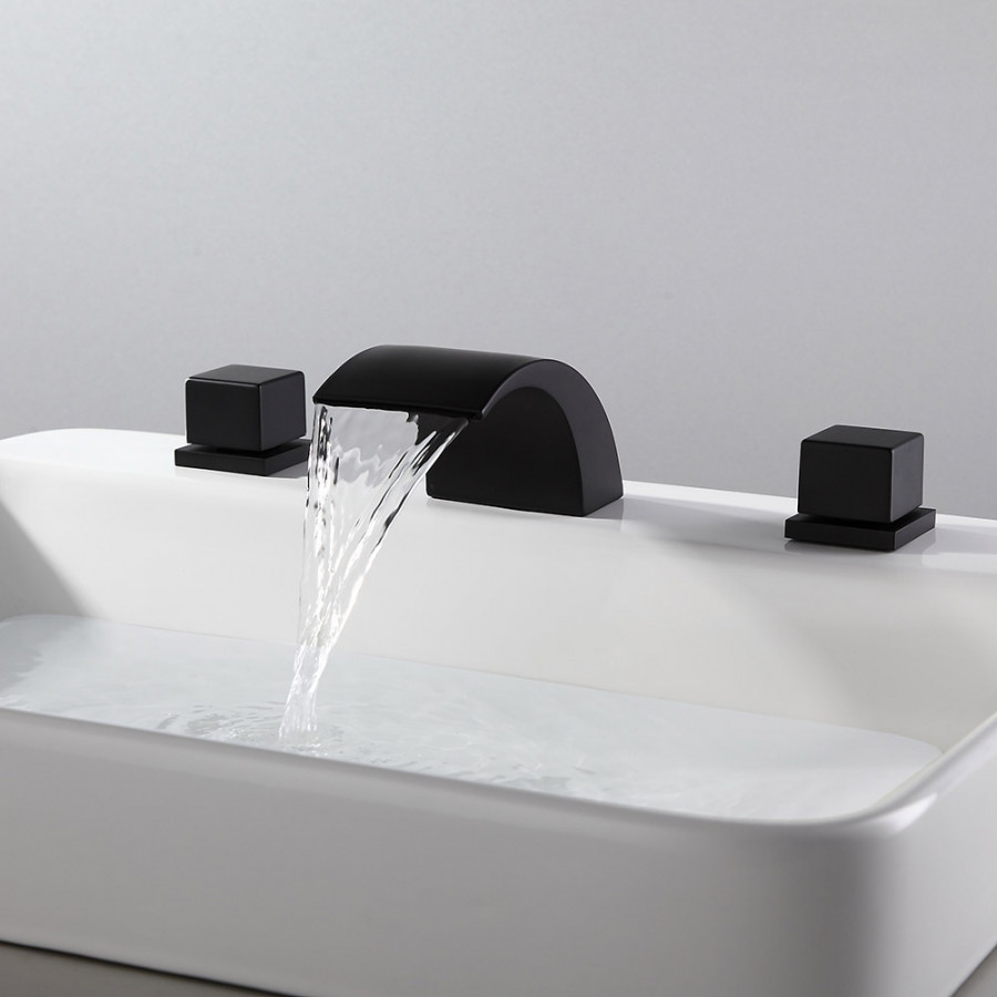HMR - Victoria Waterfall 2-Handle Sink Faucet in White and Black