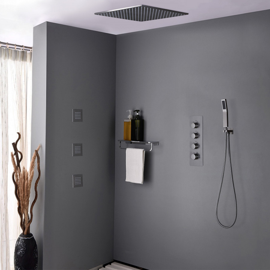 HMR - Flush Mount Shower System with Hand Shower and Body Jets in Thermostatic Shower Valve