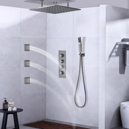 HMR - Flush Mount Shower System with Hand Shower and Body Jets in Thermostatic Shower Valve