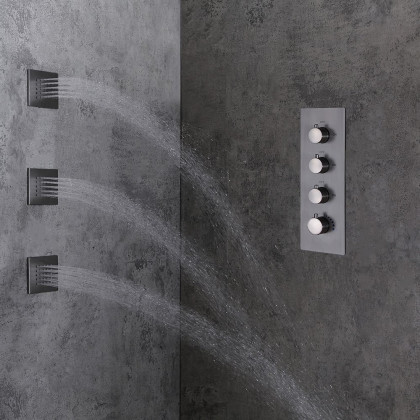 HMR - Flush Mount Shower System with Hand Shower and Body Jets in Thermostatic Shower Valve