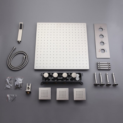 HMR - Flush Mount Shower System with Hand Shower and Body Jets in Thermostatic Shower Valve