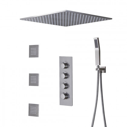 HMR - Flush Mount Shower System with Hand Shower and Body Jets in Thermostatic Shower Valve