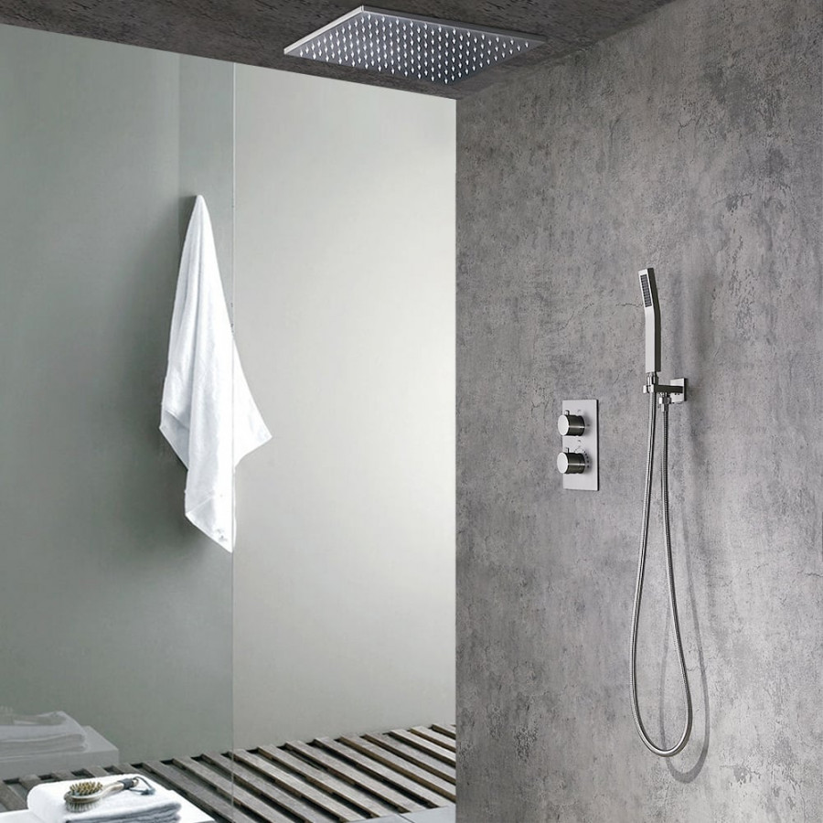 HMR - 16" Rain Thermostatic Shower System with Hand Shower in Brushed Nickel