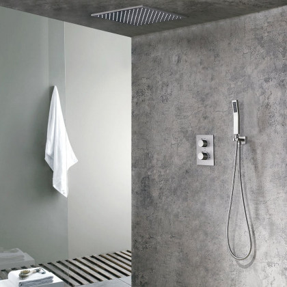 HMR - 16" Rain Thermostatic Shower System with Hand Shower in Brushed Nickel