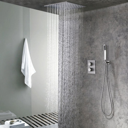 HMR - 16" Rain Thermostatic Shower System with Hand Shower in Brushed Nickel