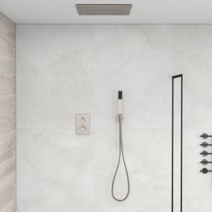 HMR - 16" Rain Thermostatic Shower System with Hand Shower in Brushed Nickel