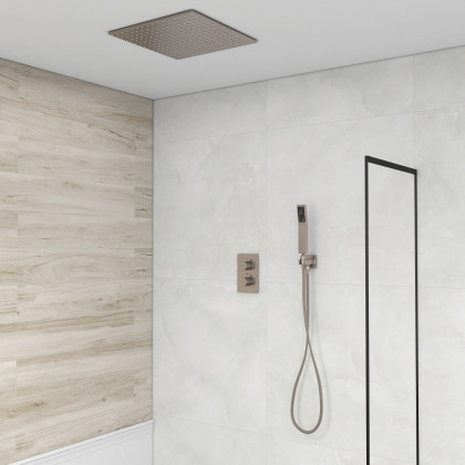 HMR - 16" Rain Thermostatic Shower System with Hand Shower in Brushed Nickel