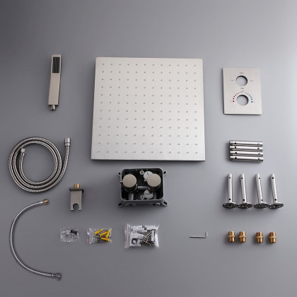 HMR - 16" Rain Thermostatic Shower System with Hand Shower in Brushed Nickel