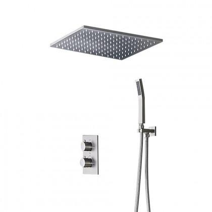 HMR - 16" Rain Thermostatic Shower System with Hand Shower in Brushed Nickel