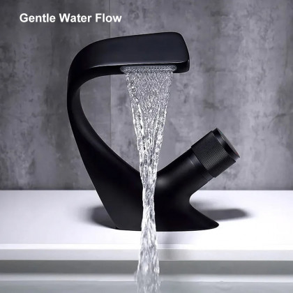 HMR - Contemporary Creative Single Handle 1-Hole Waterfall Bathroom Sink Faucet in Black