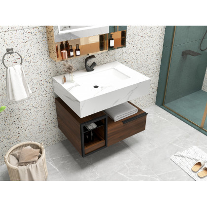 HMR - Contemporary Creative Single Handle 1-Hole Waterfall Bathroom Sink Faucet in Black