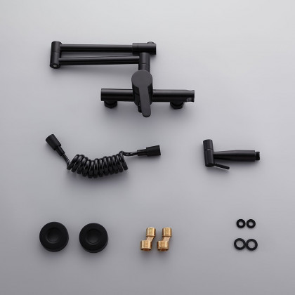 HMR - Modern Retractable Wall-Mounted Kitchen Faucet with Spray in Black