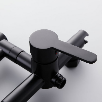 HMR - Modern Retractable Wall-Mounted Kitchen Faucet with Spray in Black