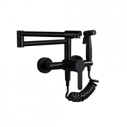 HMR - Modern Retractable Wall-Mounted Kitchen Faucet with Spray in Black