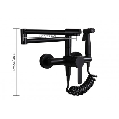 HMR - Modern Retractable Wall-Mounted Kitchen Faucet with Spray in Black