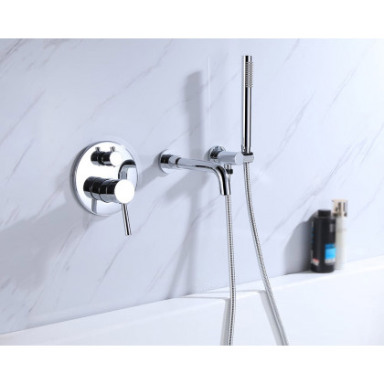 HMR Stev Series Modern Wall-Mount Swivel Bathtub Filler Faucet with Handshower - Polished Chrome