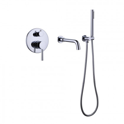 HMR Stev Series Modern Wall-Mount Swivel Bathtub Filler Faucet with Handshower - Polished Chrome