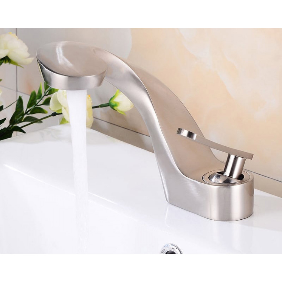 HMR Modern Creative Single Hole Bathroom Sink Faucet - Brushed Nickel