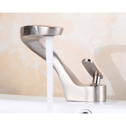 HMR Modern Creative Single Hole Bathroom Sink Faucet - Brushed Nickel