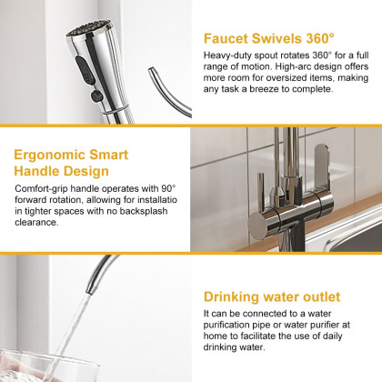 HMR Water Filter Kitchen Faucet Pull Out Faucet - Brushed Chrome