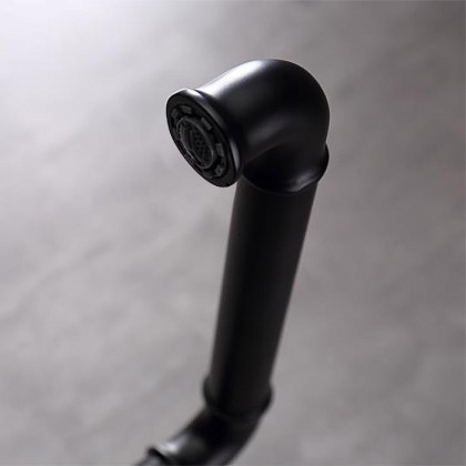 HMR - Ruth Industrial Single Hole Double Handle Kitchen Faucet in Black