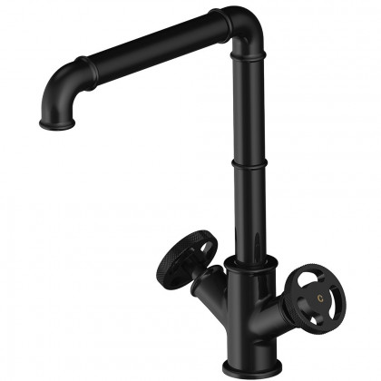 HMR - Ruth Industrial Single Hole Double Handle Kitchen Faucet in Black