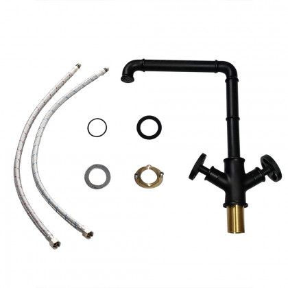 HMR - Ruth Industrial Single Hole Double Handle Kitchen Faucet in Black
