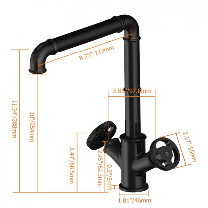 HMR - Ruth Industrial Single Hole Double Handle Kitchen Faucet in Black