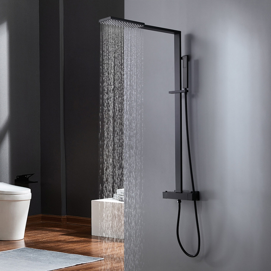 HMR - Shower Fixture with Rain Shower Head and Hand Shower in Black