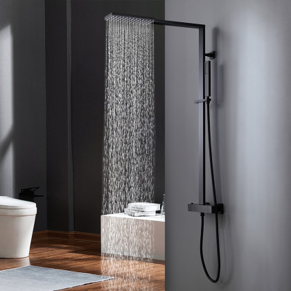 HMR - Shower Fixture with Rain Shower Head and Hand Shower in Black